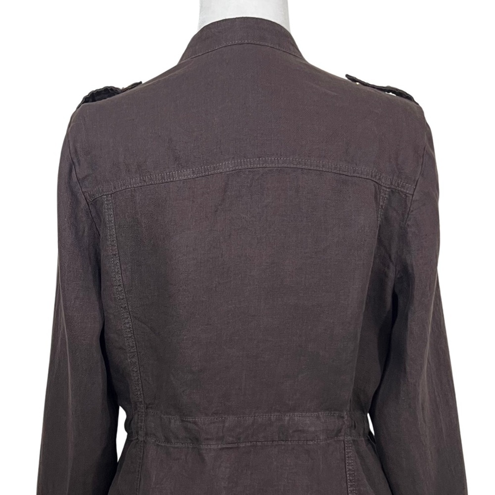 Chico’s Linen Utility Jacket Lightweight Dark Brown Gold 8 M Medium 570201889 - Picture 14 of 16